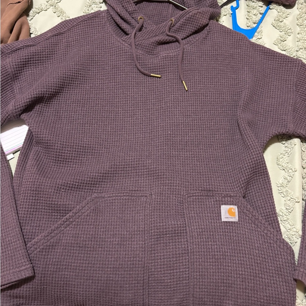 Carhartt Purple Hoodie with Waffle Texture and Drawstring